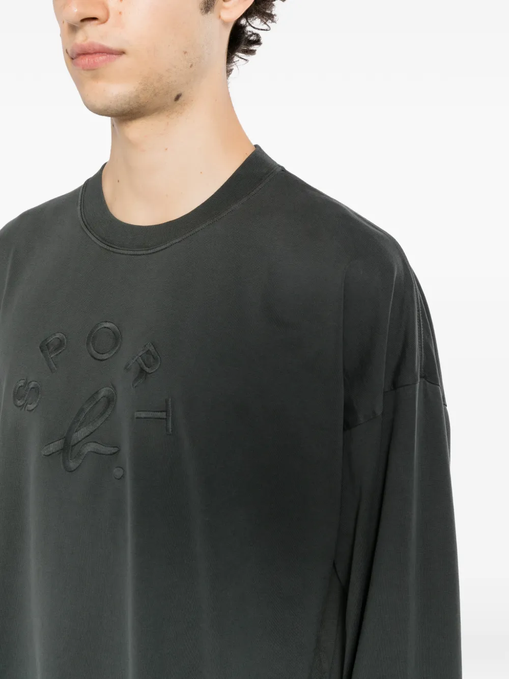 SPORT b. by agnès b. logo-embroidered long-sleeve T-shirt Grijs