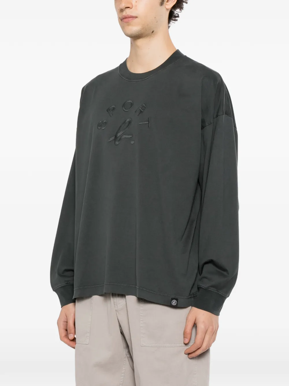 SPORT b. by agnès b. logo-embroidered long-sleeve T-shirt Grijs