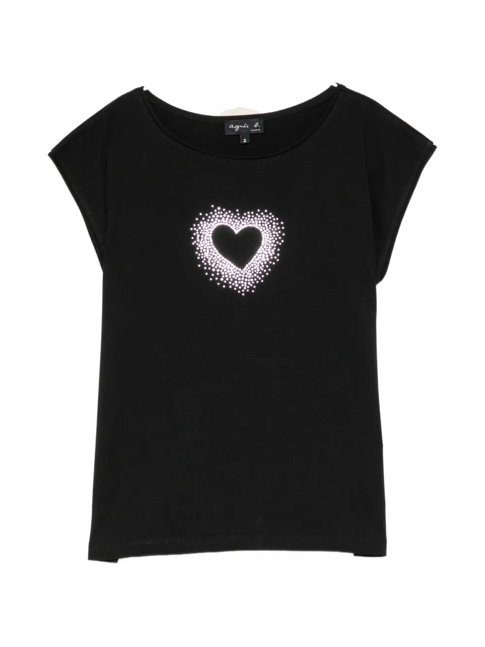 Agnès B. Heart-print Cap-sleeve T-shirt In Black