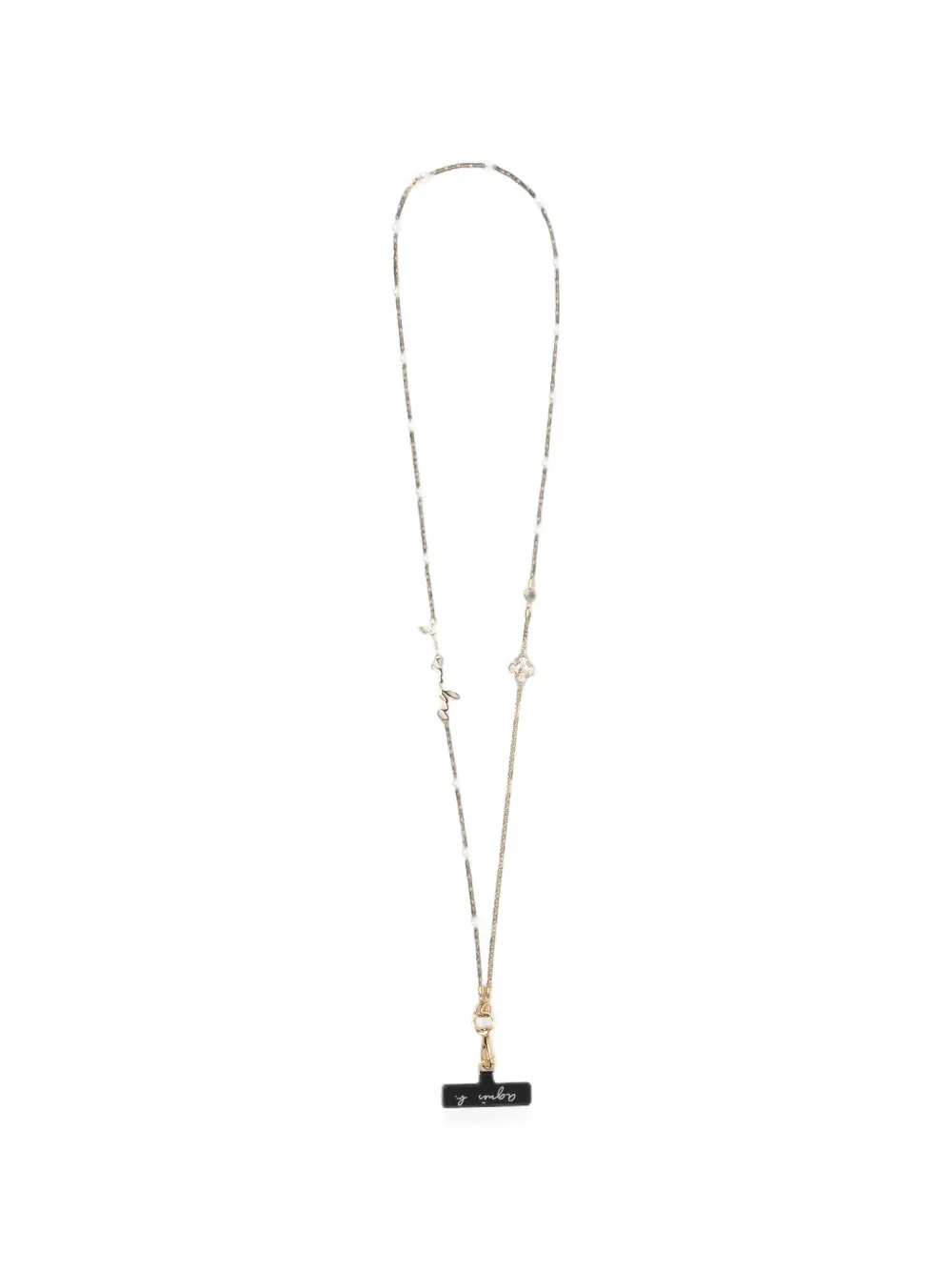 Agnès B. Logo-plaque Faux-pearl Phone Strap In Black