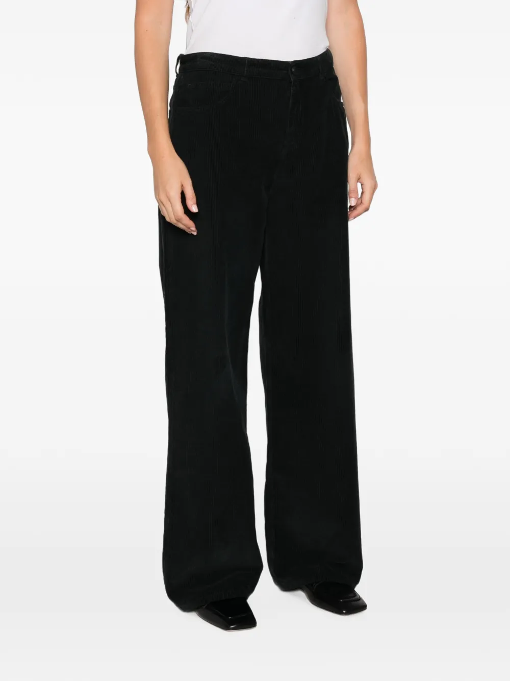 The Row Ribfluwelen broek met wijde pijpen Zwart