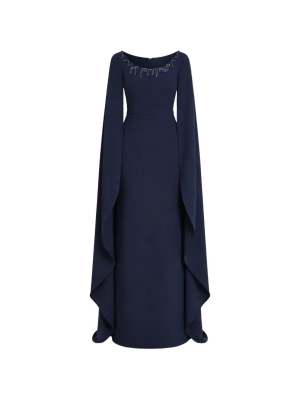 Safiyaa Crystal-embellished Cape-sleeve Maxi Dress in Blue