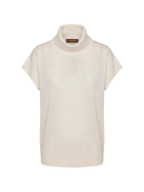 Moorer Alessia Roll-neck Short-sleeve Sweater in White