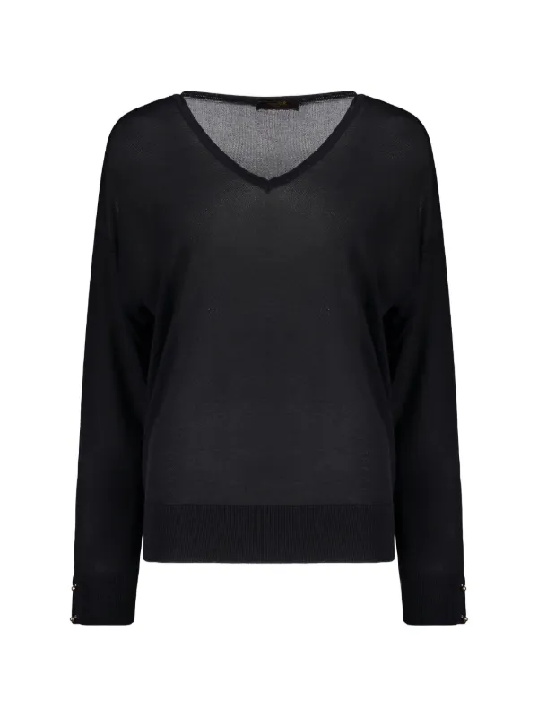 Moorer Renee V-neck Long-sleeve Sweater in Blue