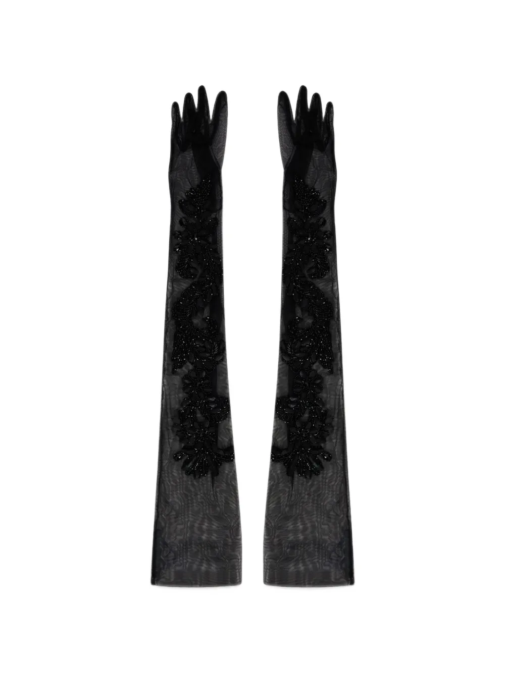 Alberta Ferretti bead-embellished semi-sheer gloves - Nero