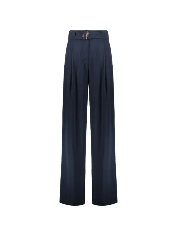 Moorer Belted Pleated Trousers in Blue