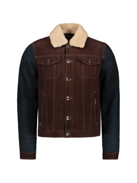 Moorer shearling-collar panelled denim jacket