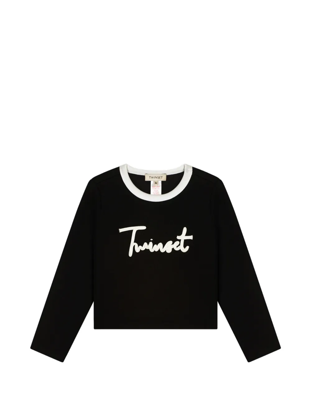 TWINSET Kids logo-embroidered contrast-trim T-shirt - Nero