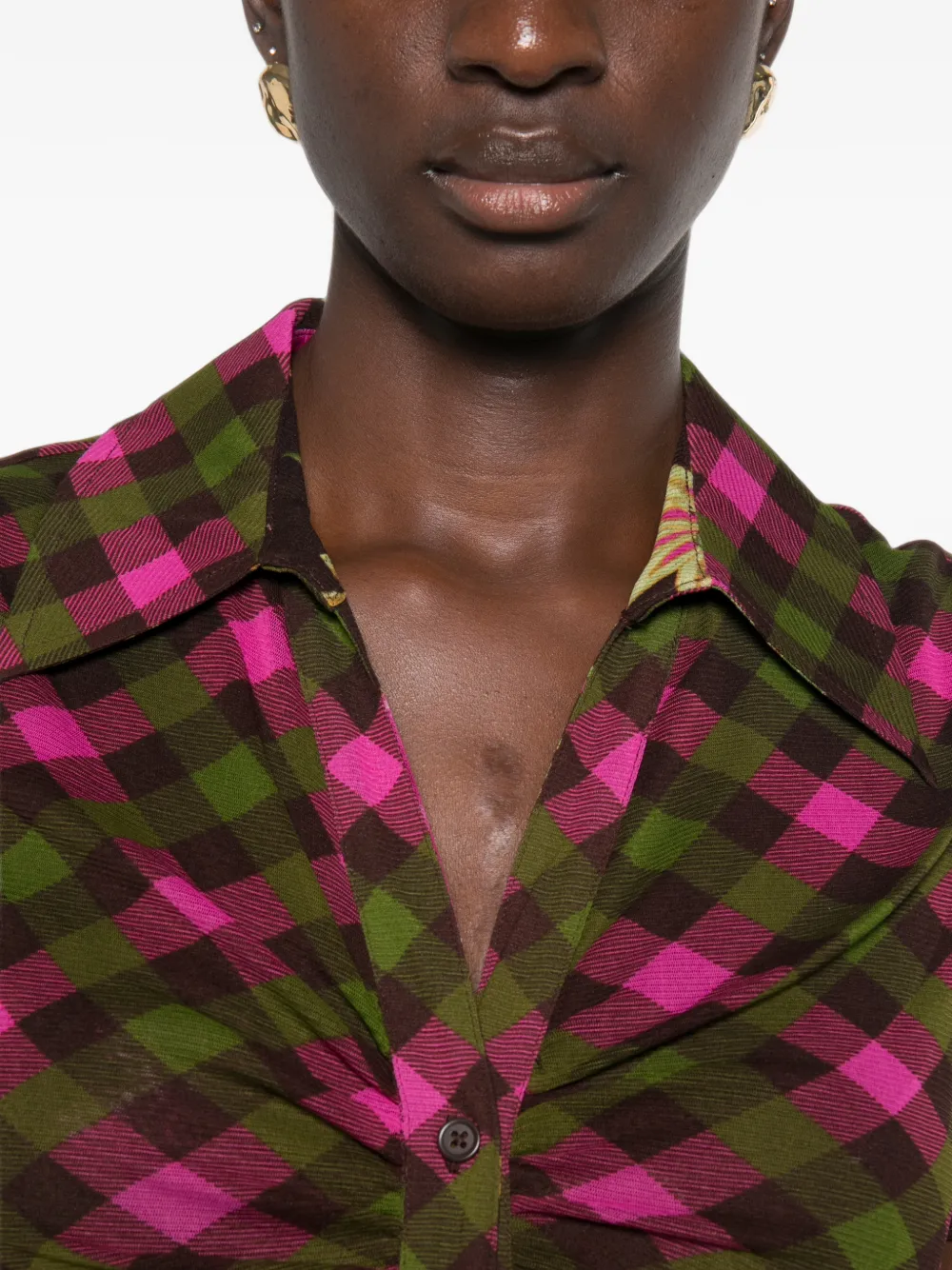 DVF Diane von Furstenberg Zoey midi-jurk met gingham-print en ruches Groen