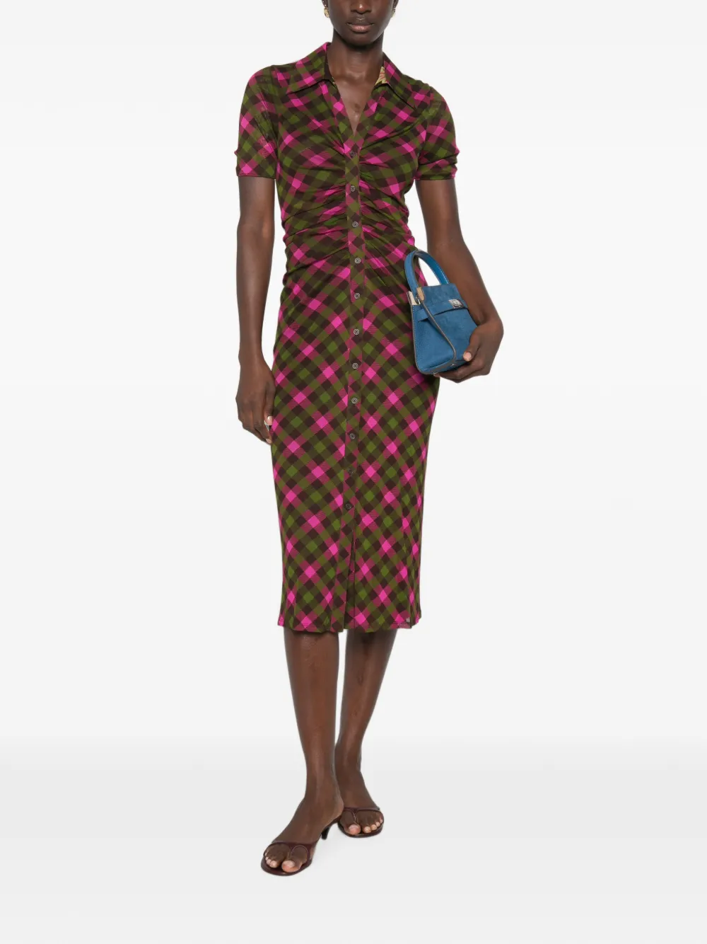 DVF Diane von Furstenberg Zoey midi-jurk met gingham-print en ruches Groen