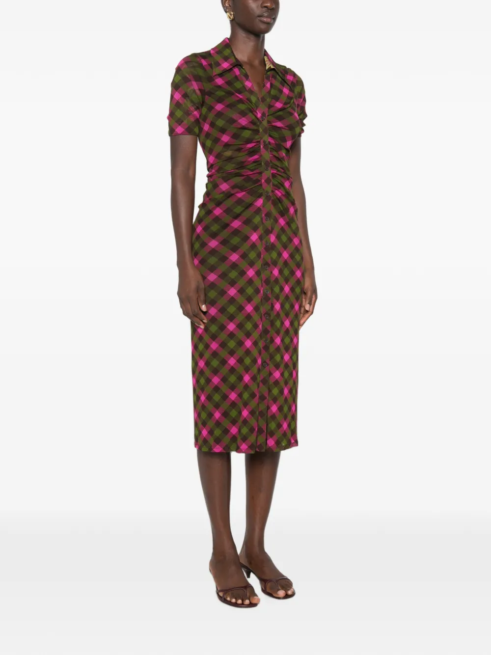 DVF Diane von Furstenberg Zoey midi-jurk met gingham-print en ruches Groen