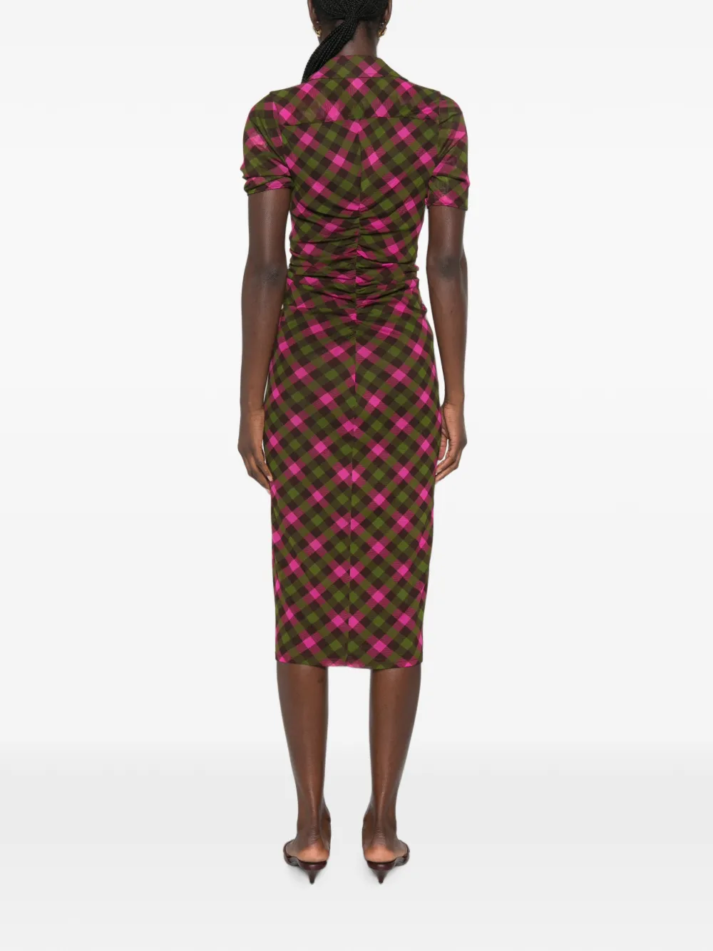DVF Diane von Furstenberg Zoey midi-jurk met gingham-print en ruches Groen