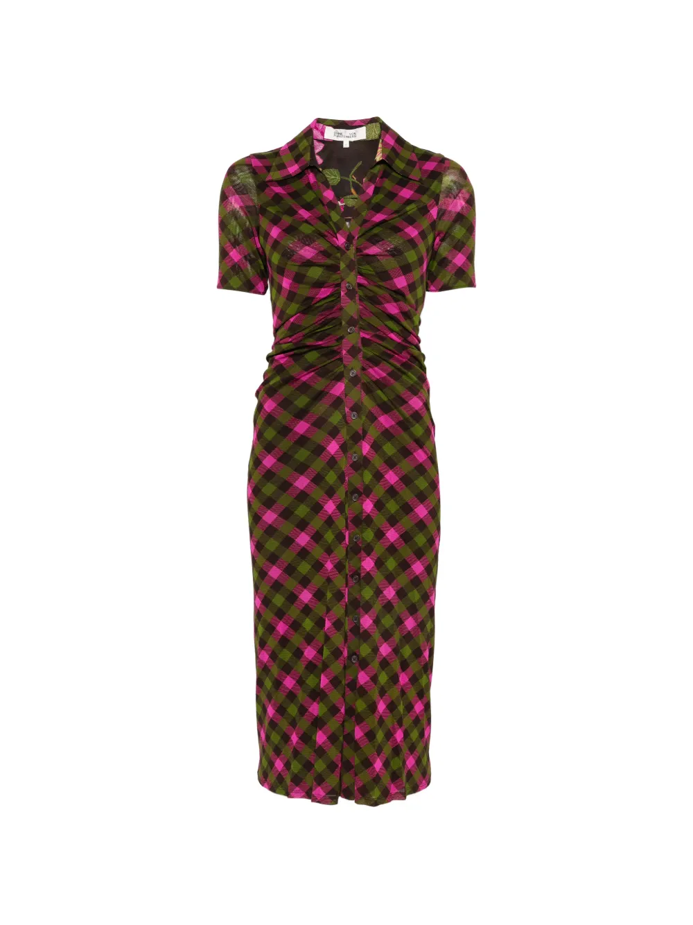 DVF Diane von Furstenberg Gerafftes Zoey Midikleid mit Vichy-Karo - Grün