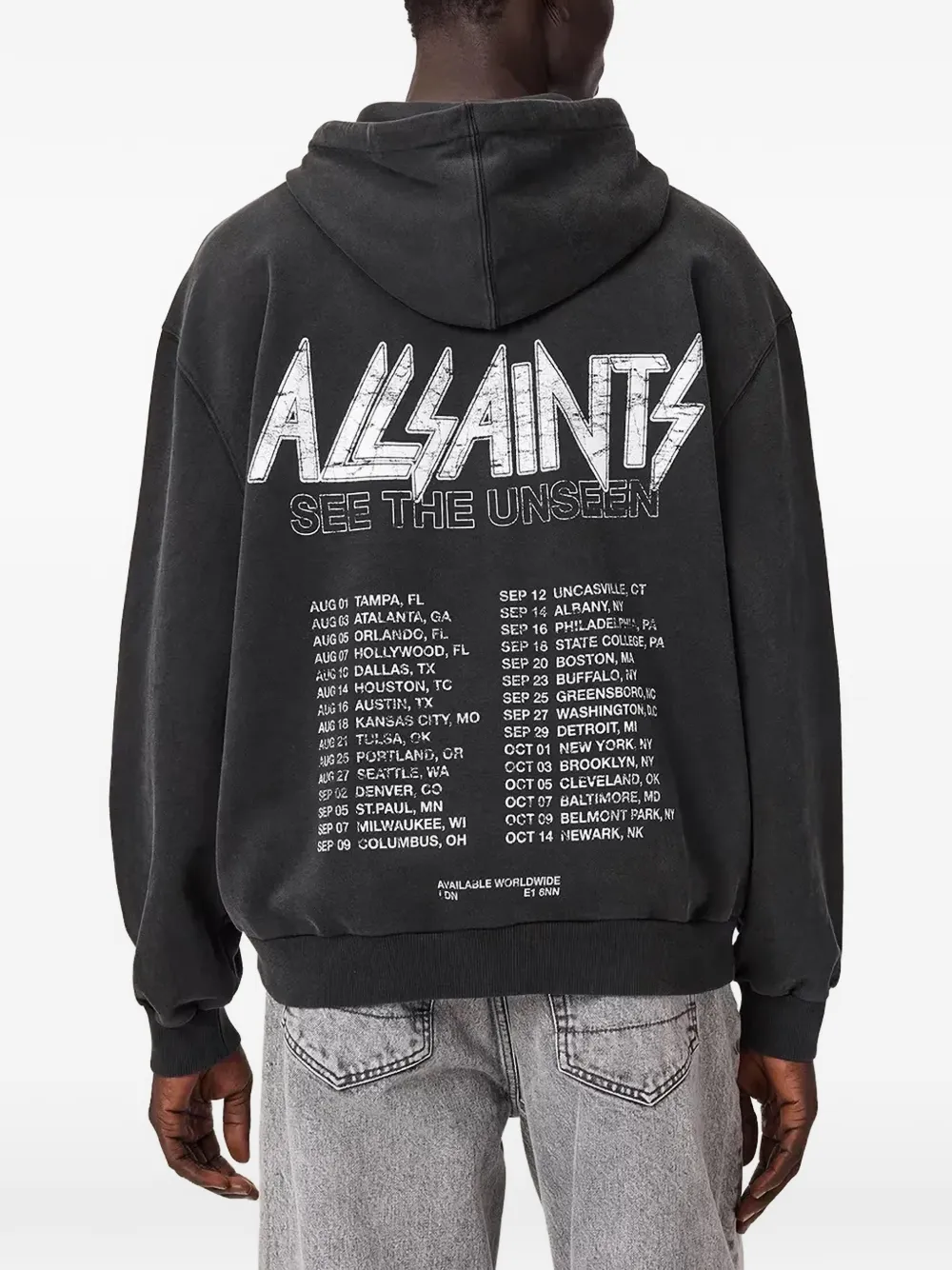 AllSaints Hoodie met verwassen effect en grafische print Zwart