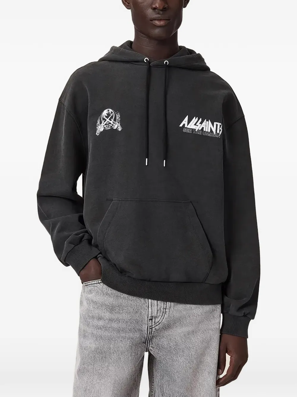 AllSaints graphic-print washed-effect hoodie - Nero