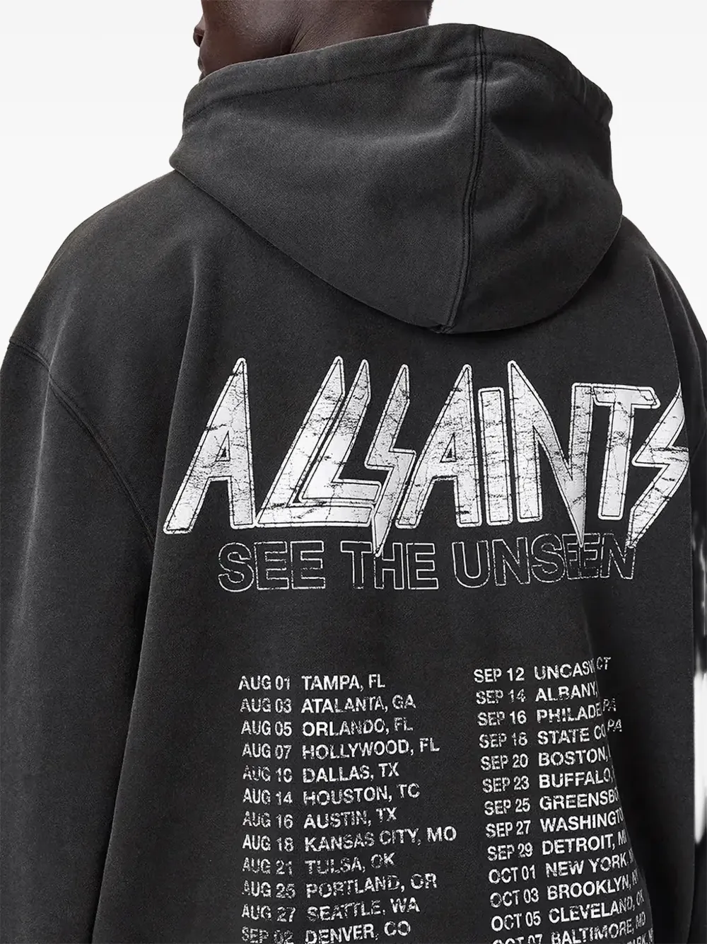 AllSaints Hoodie met verwassen effect en grafische print Zwart