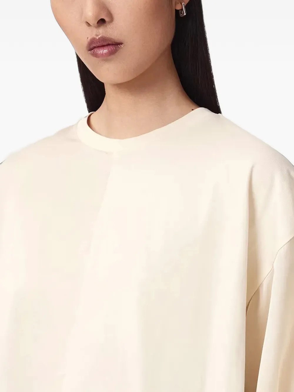 AllSaints Lenny asymmetrisch T-shirt met kanten afwerking Beige