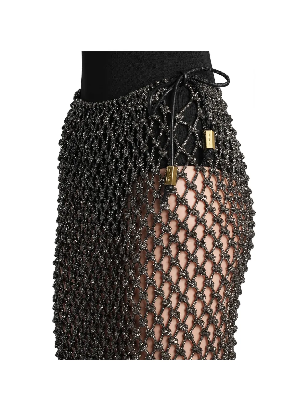 Hibourama Crystal woven fringed midi skirt - Nero