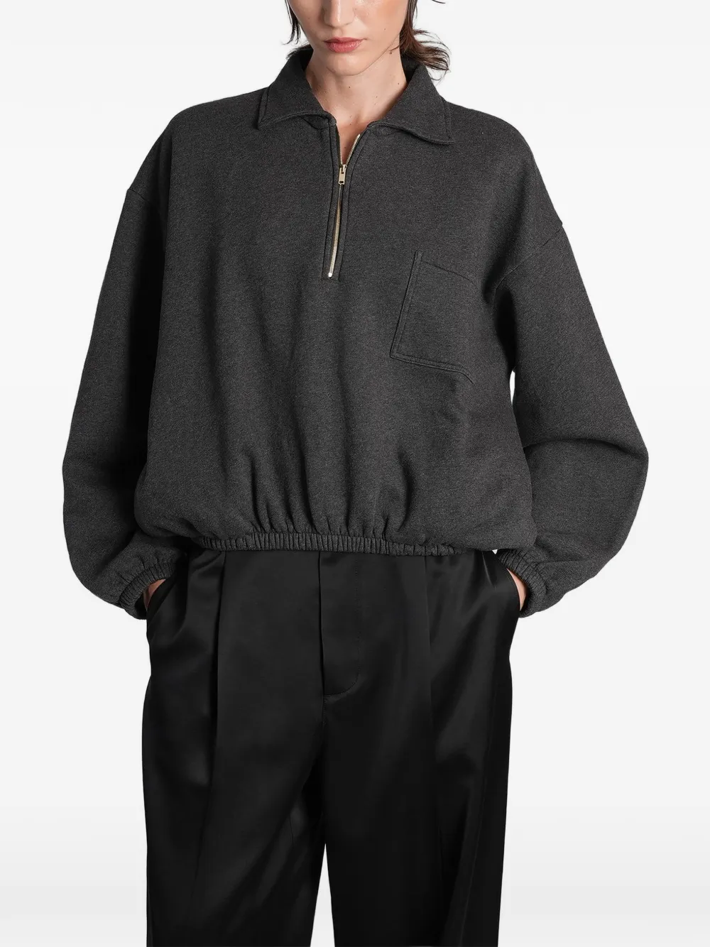 DARKPARK Alva quarter-zip elasticated-hem cropped sweatshirt - Grigio