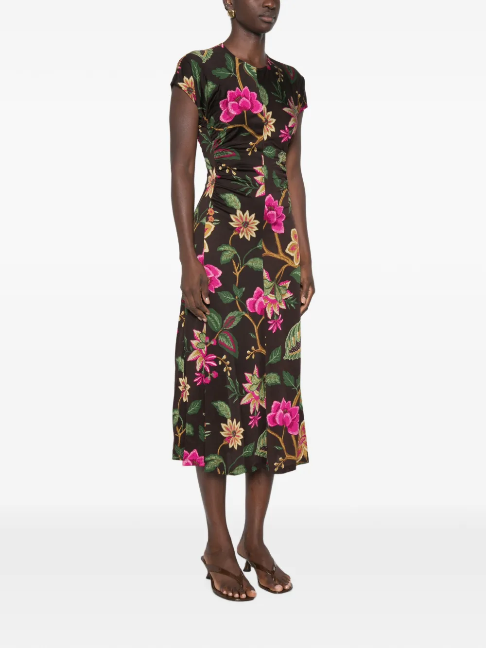 DVF Diane von Furstenberg Mavis jurk met bloemenprint en ruches Bruin