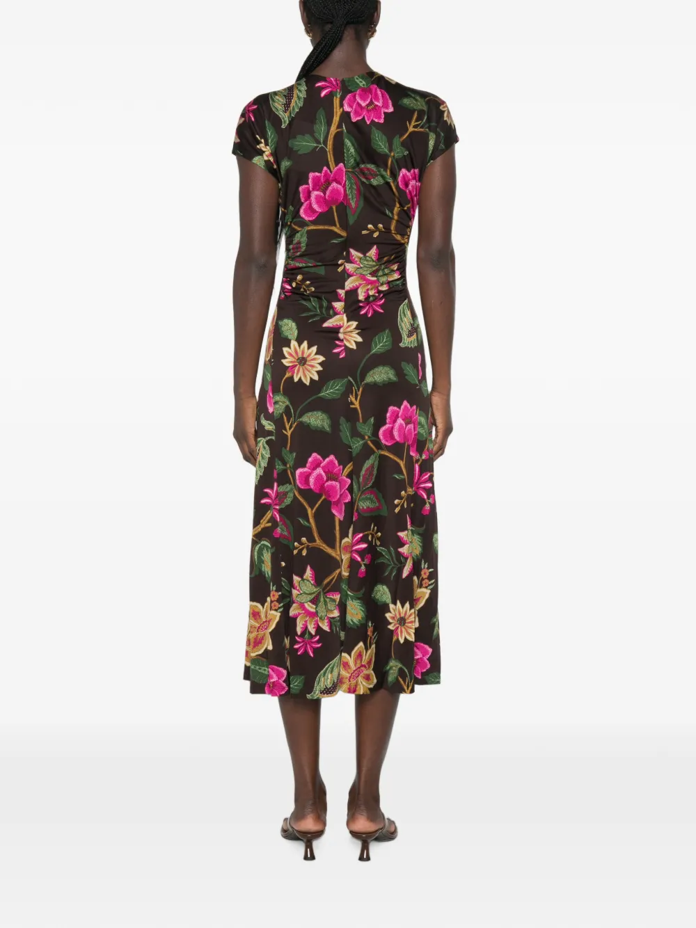 DVF Diane von Furstenberg Mavis jurk met bloemenprint en ruches Bruin