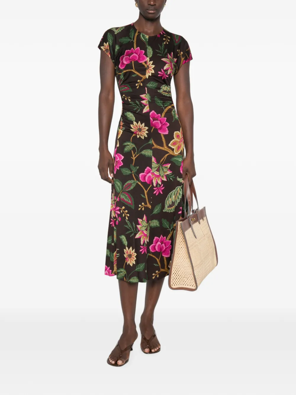DVF Diane von Furstenberg Mavis jurk met bloemenprint en ruches Bruin