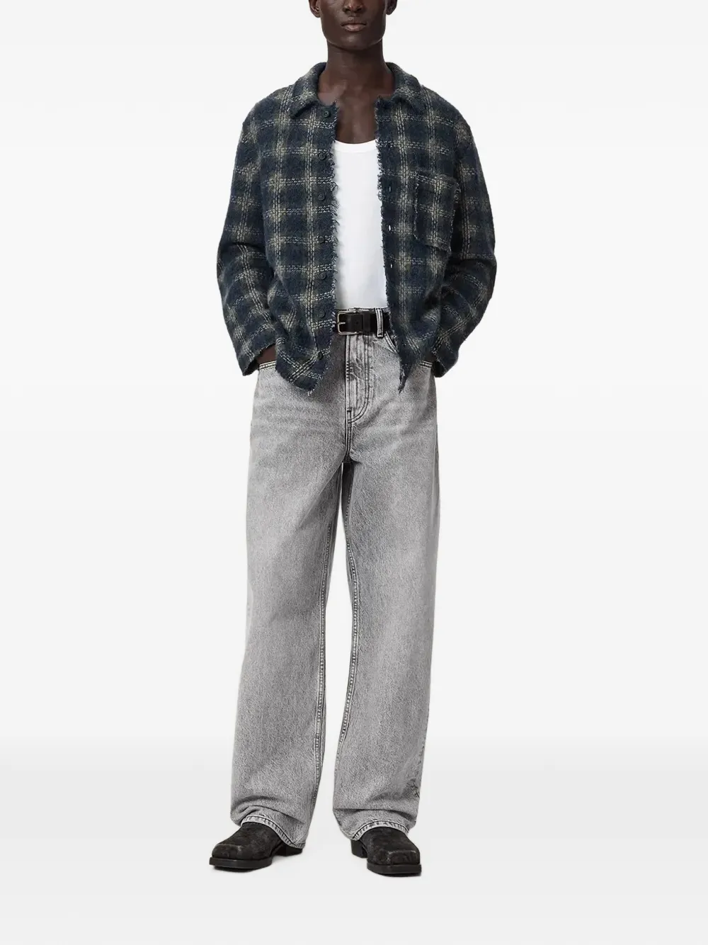 AllSaints Straight jeans met wassing en ringlets Grijs