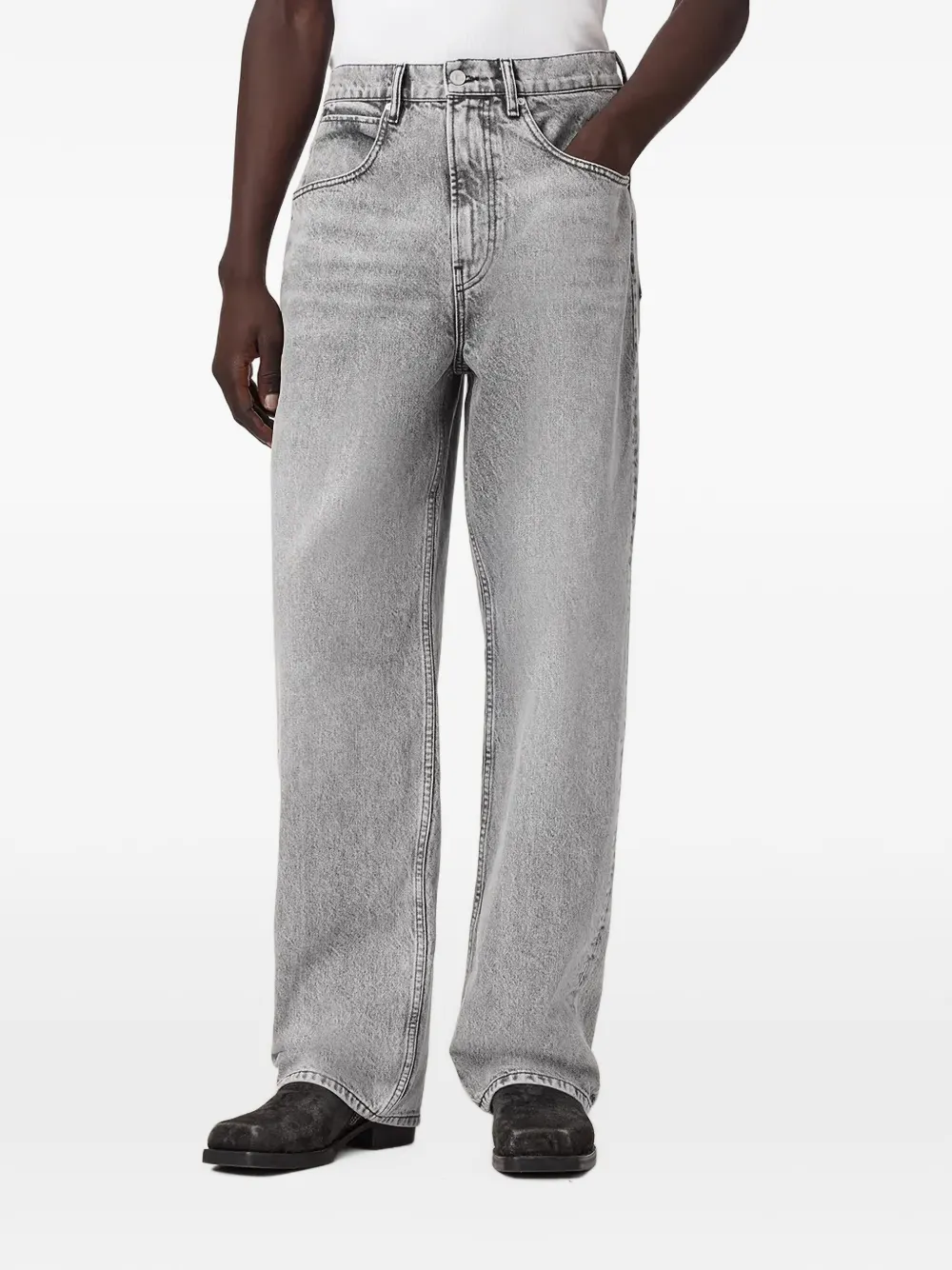 AllSaints Rivet washed-effect straight-leg jeans - Grigio