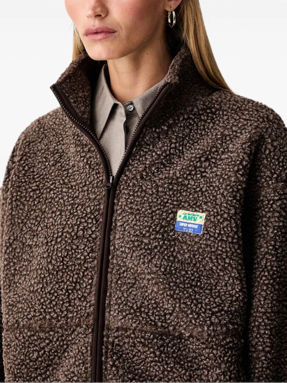 American Vintage Hoktown jack met fleece textuur en rits Bruin