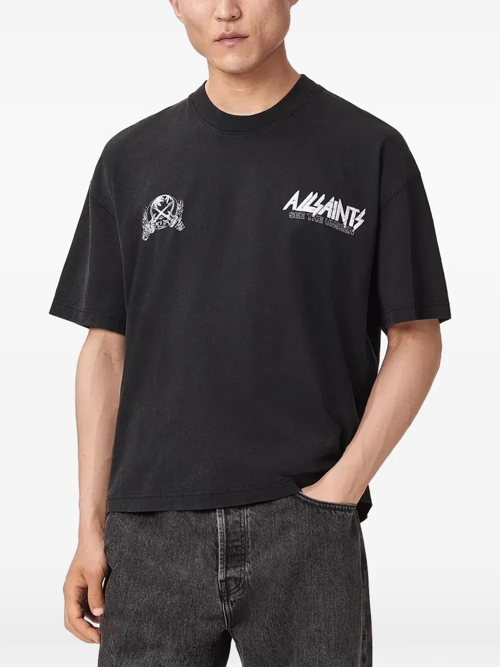 AllSaints logo-print cotton T-shirt - Nero