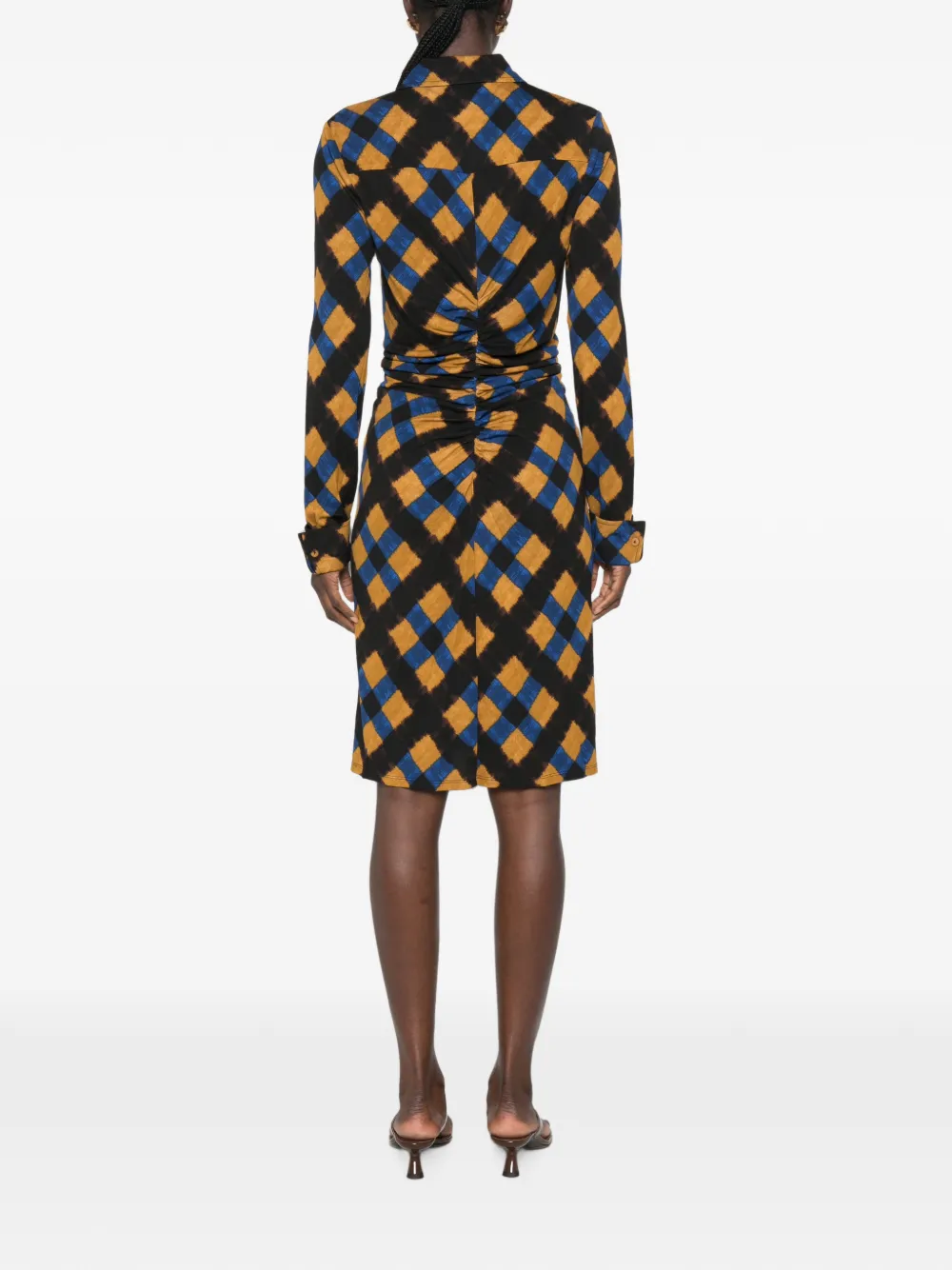 DVF Diane von Furstenberg Sheska geruite jurk met ruches Zwart