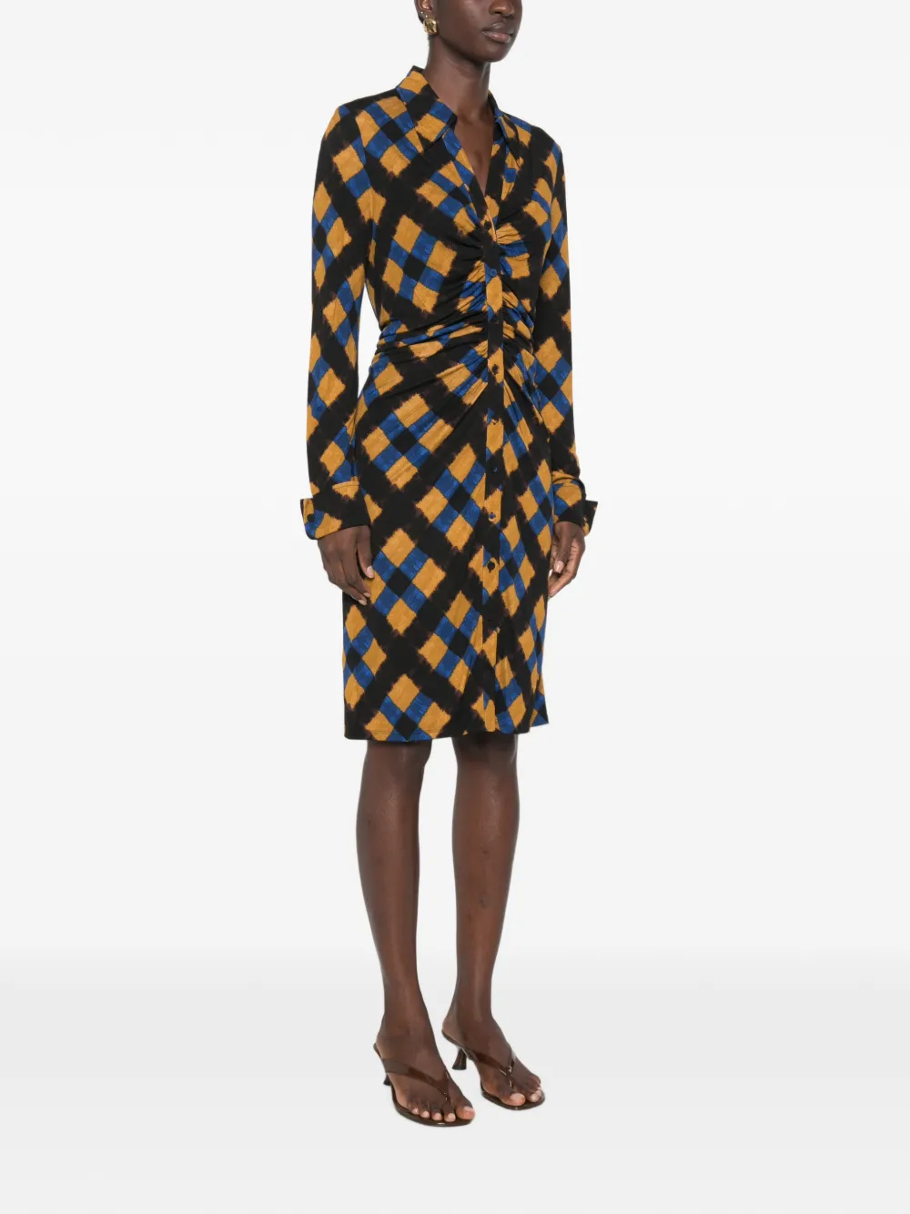 DVF Diane von Furstenberg Sheska geruite jurk met ruches Zwart