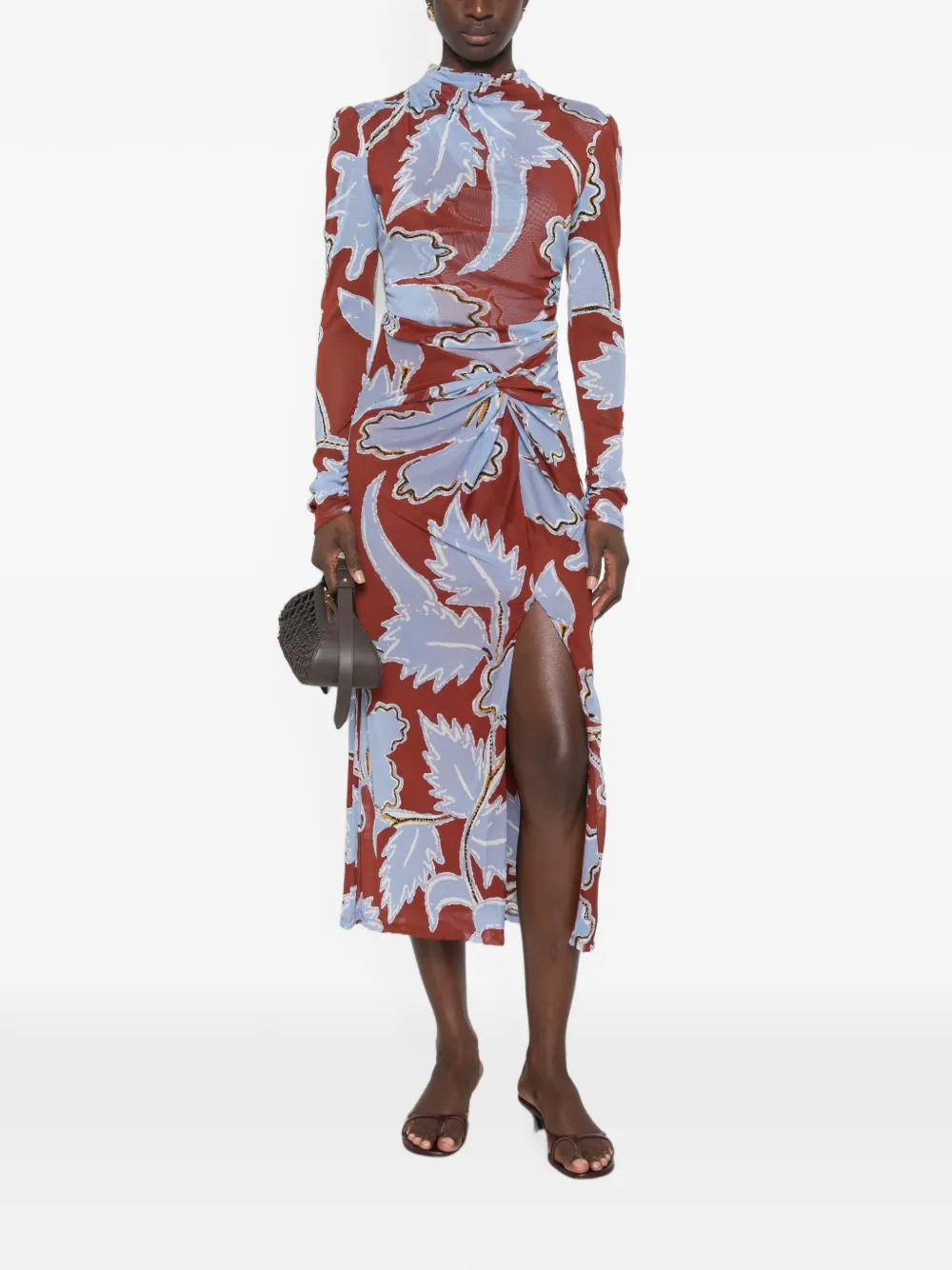 DVF Diane von Furstenberg Amadis midi-jurk met bloemenprint en ruches Bruin