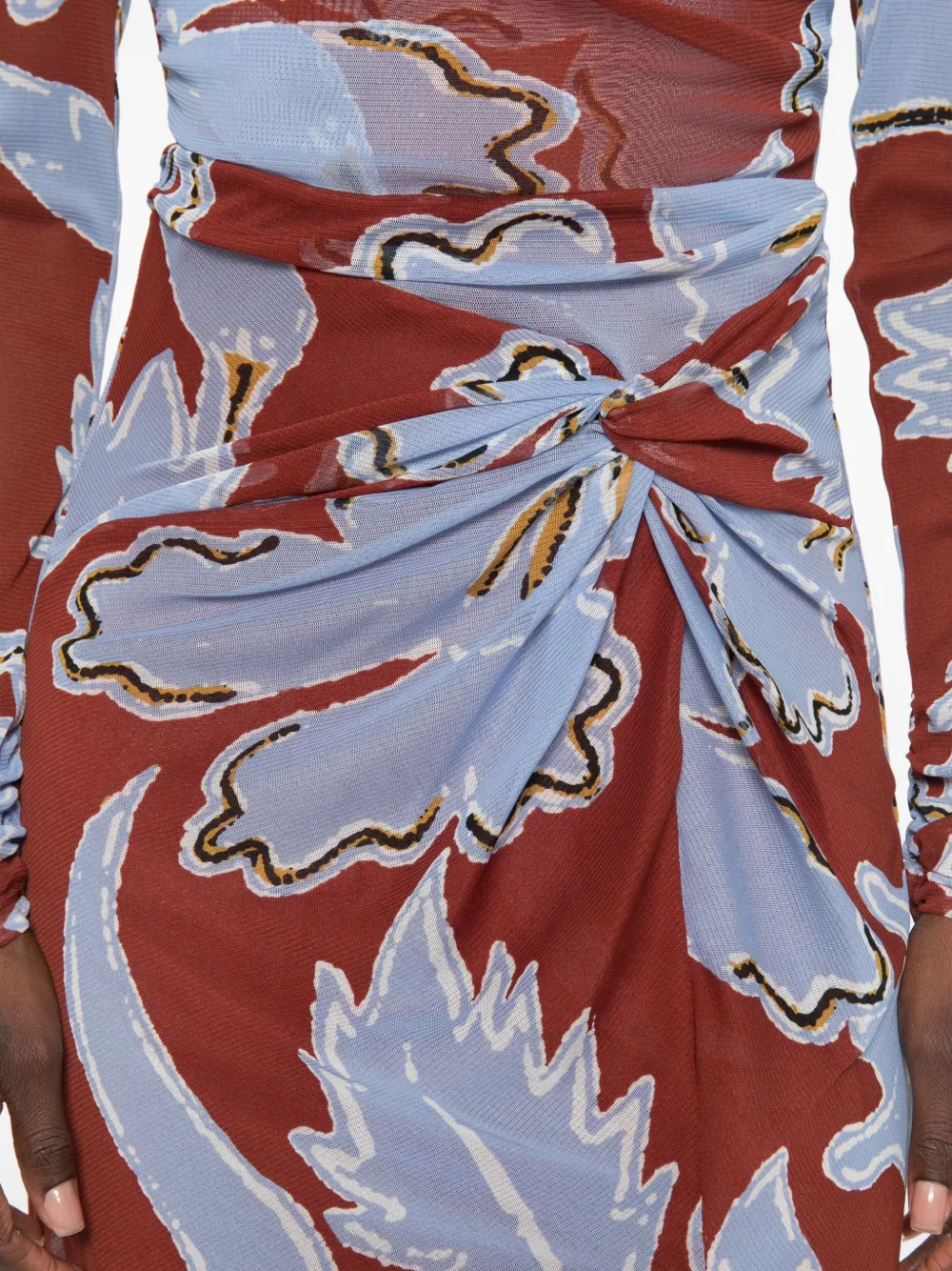 DVF Diane von Furstenberg Amadis midi-jurk met bloemenprint en ruches Bruin