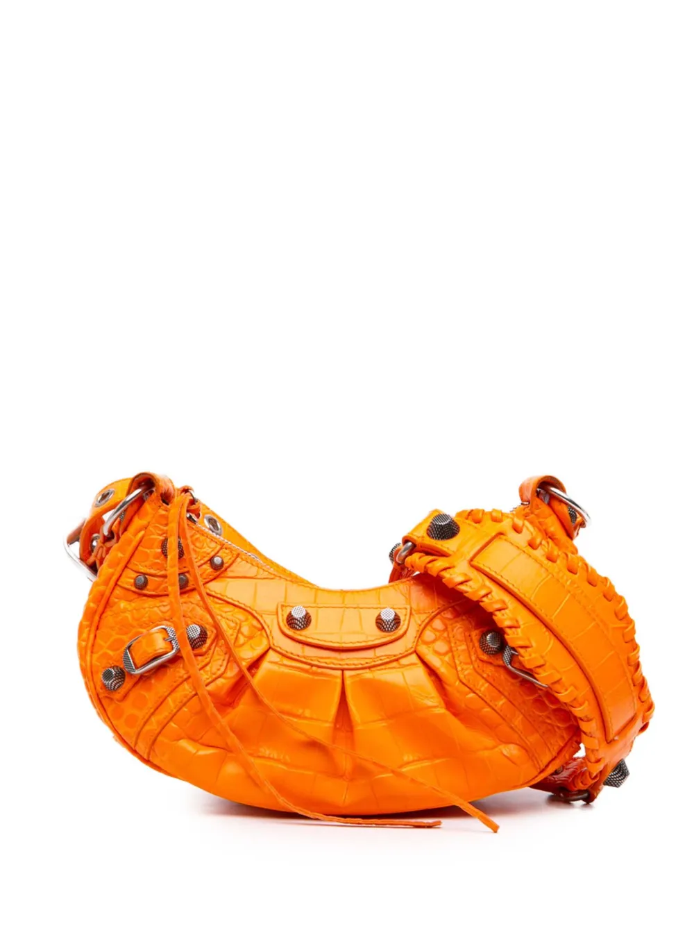 Balenciaga Pre-Owned 2022 Croc Embossed Leather Motocross Le Cagole XS crossbody bag - Orange