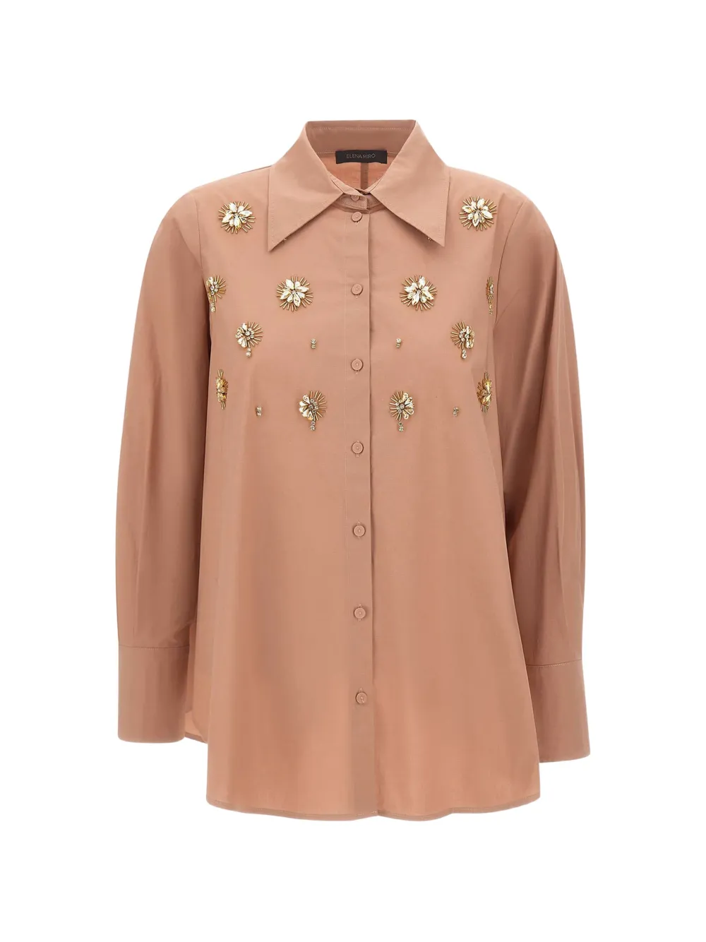 ELENA MIRÒ jewel-embellished floral-embroidered shirt - Rosa
