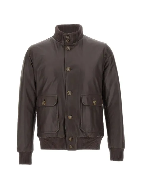 Barba Vermont ribbed-knit trim leather jacket