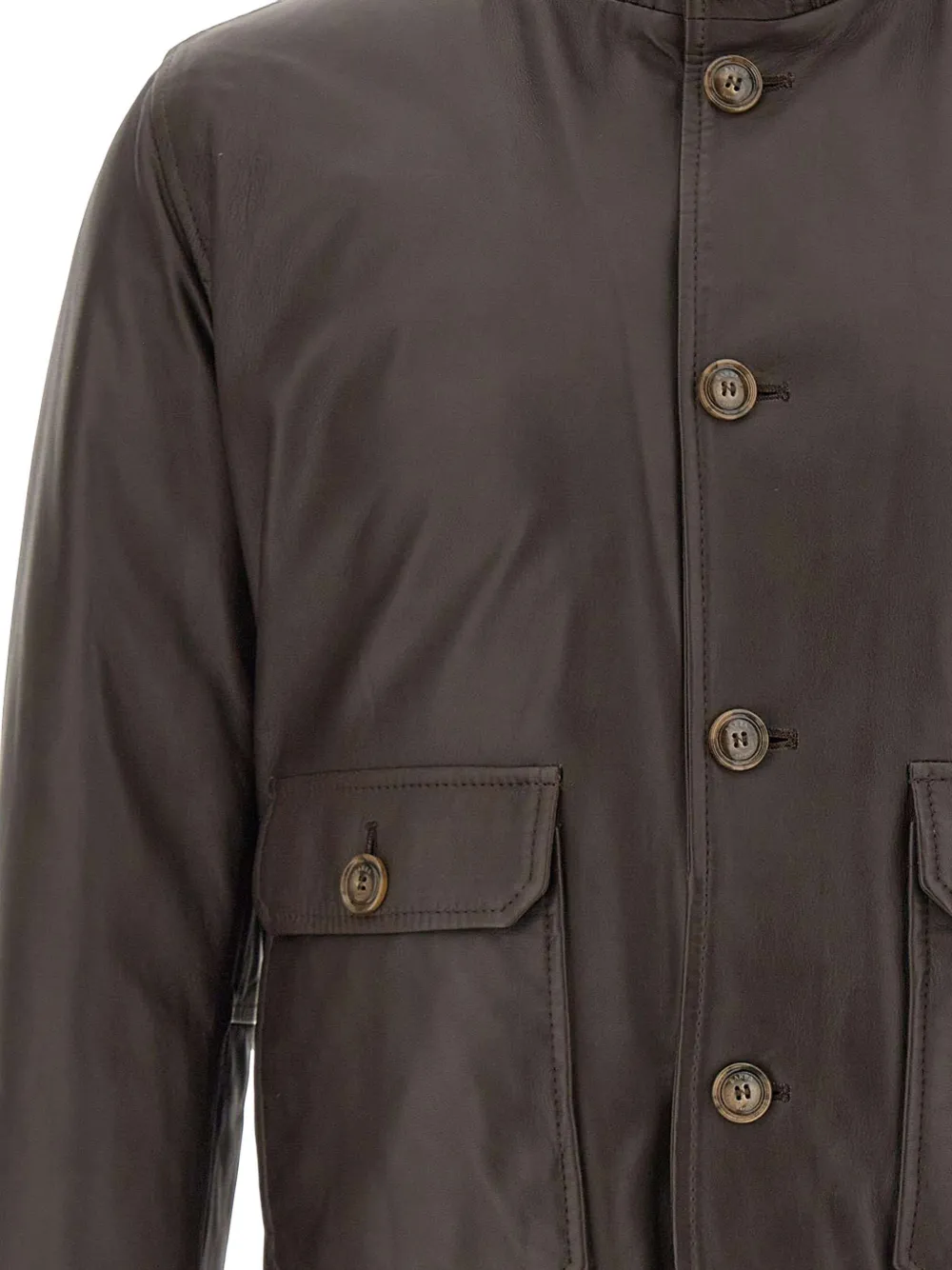 Barba Vermont leren jack met ribgebreide afwerking Bruin