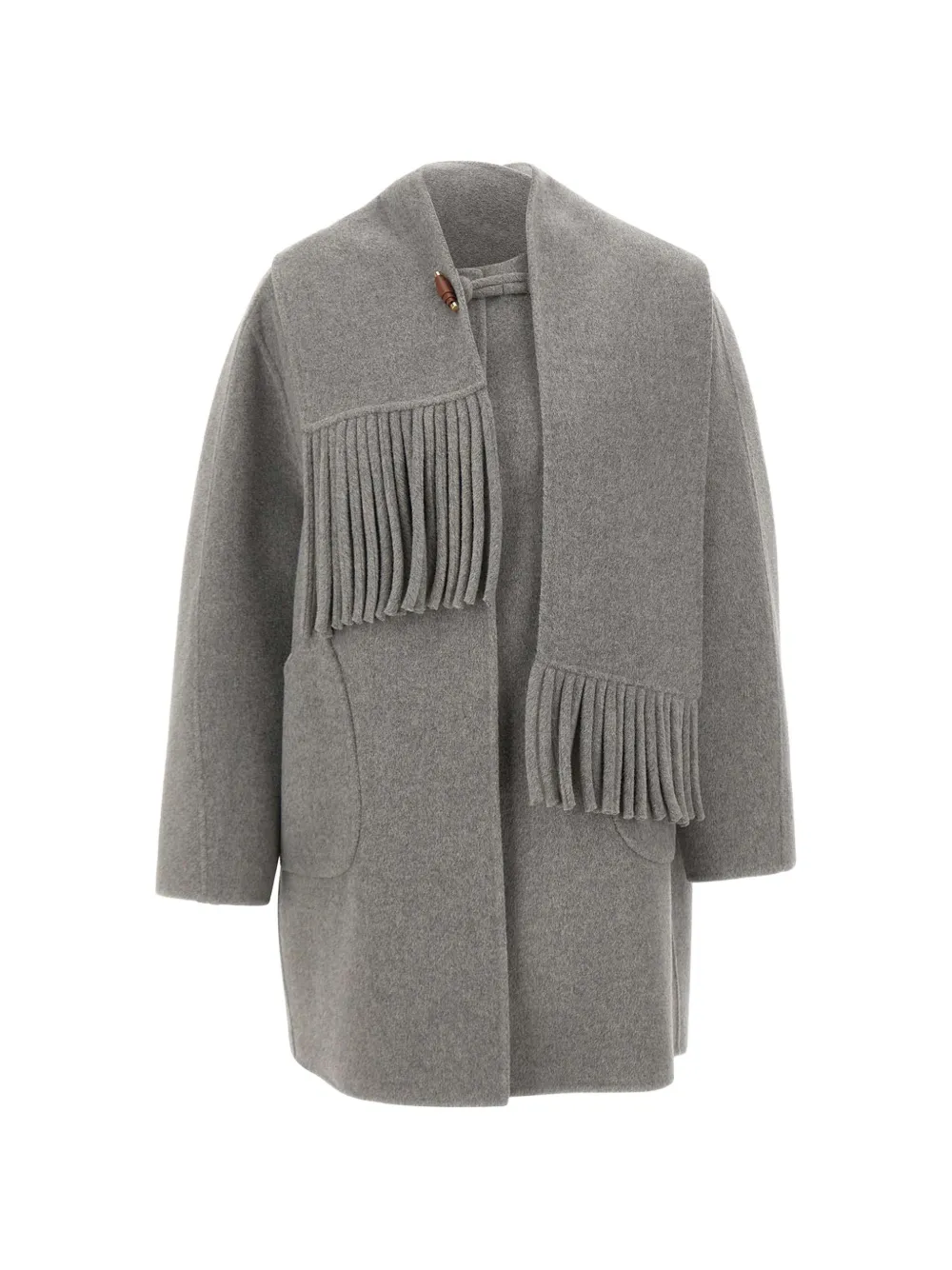 ELENA MIRÒ fringed-scarf toggle-fastening coat
