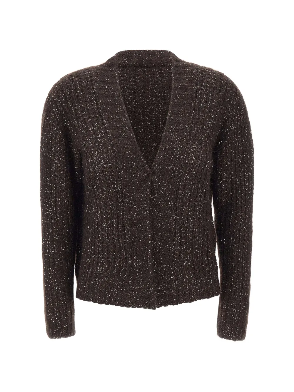 Kaos Sequin-embellished Open-knit Cardigan In 브라운
