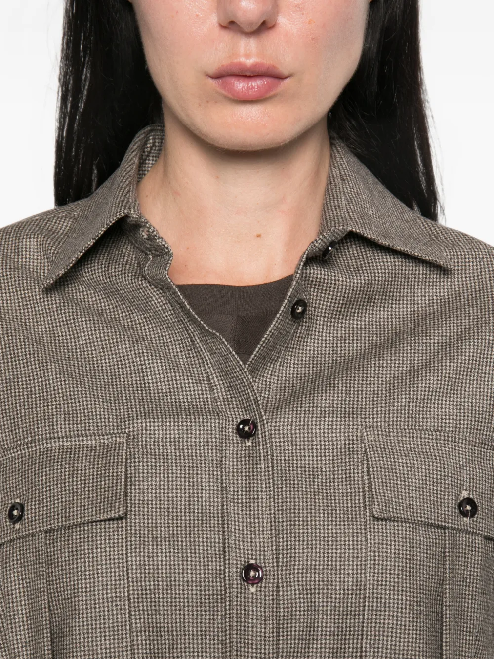 Tagliatore Houndstooth Button-up Shirt in Grey, view 5