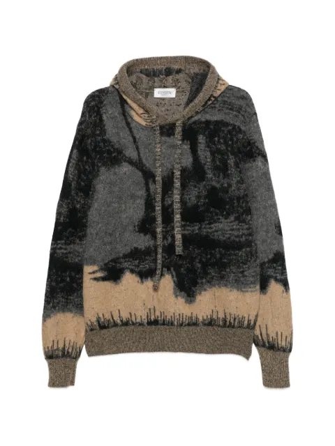 Laneus abstract-pattern knitted hoodie