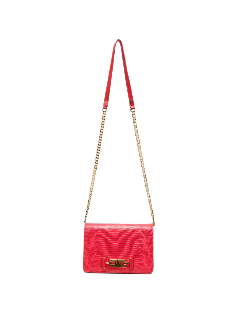 Elisabetta Franchi lizard-effect logo-plaque clutch bag - Rosso