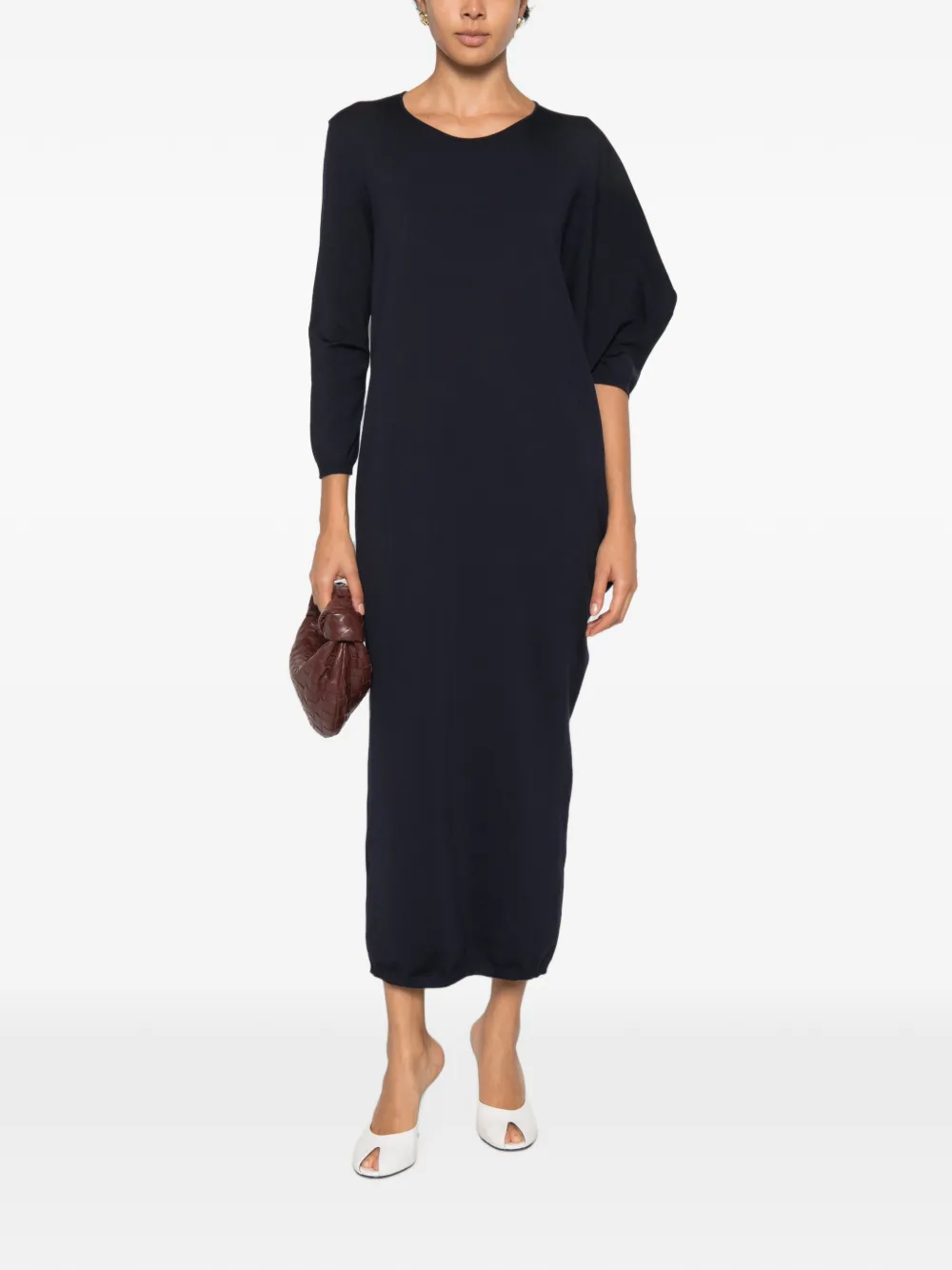 Liviana Conti Fijngebreide maxi-jurk met lange mouwen Blauw