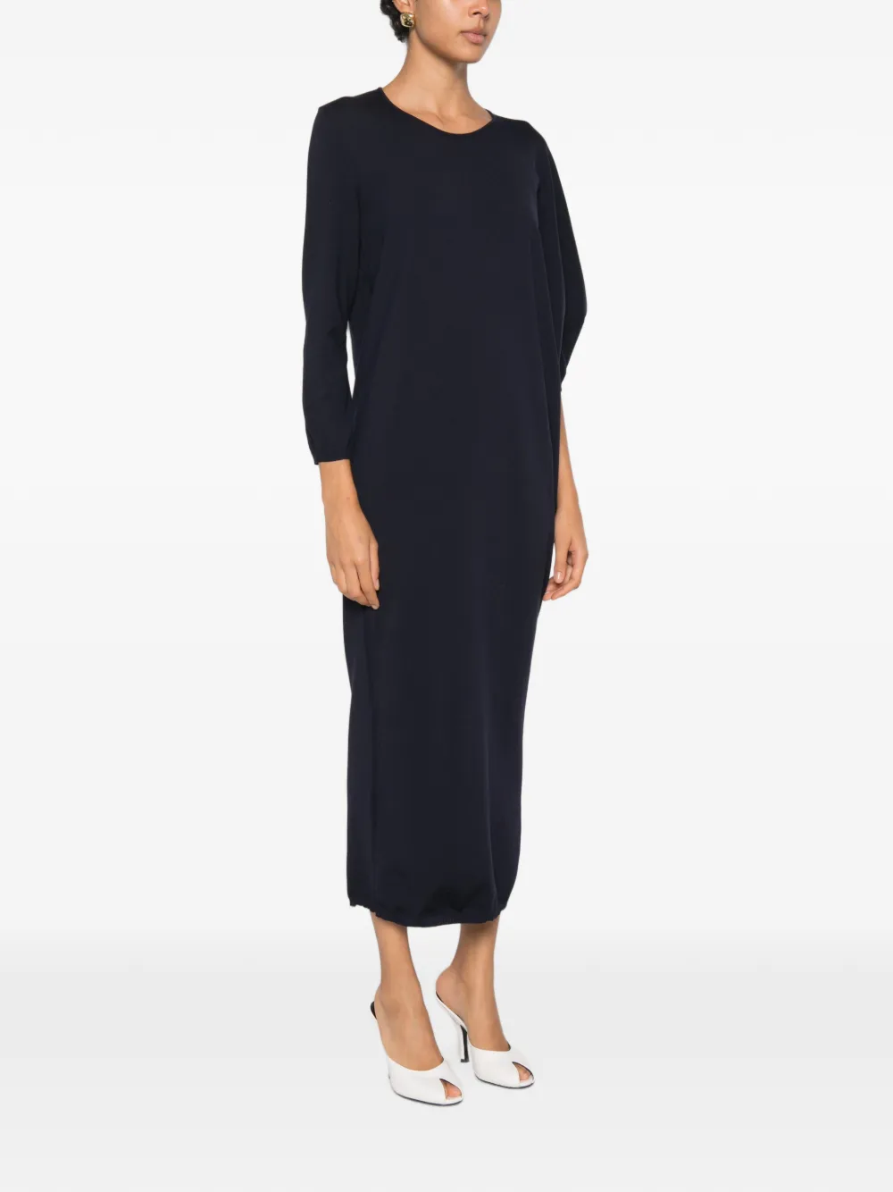 Liviana Conti Fijngebreide maxi-jurk met lange mouwen Blauw
