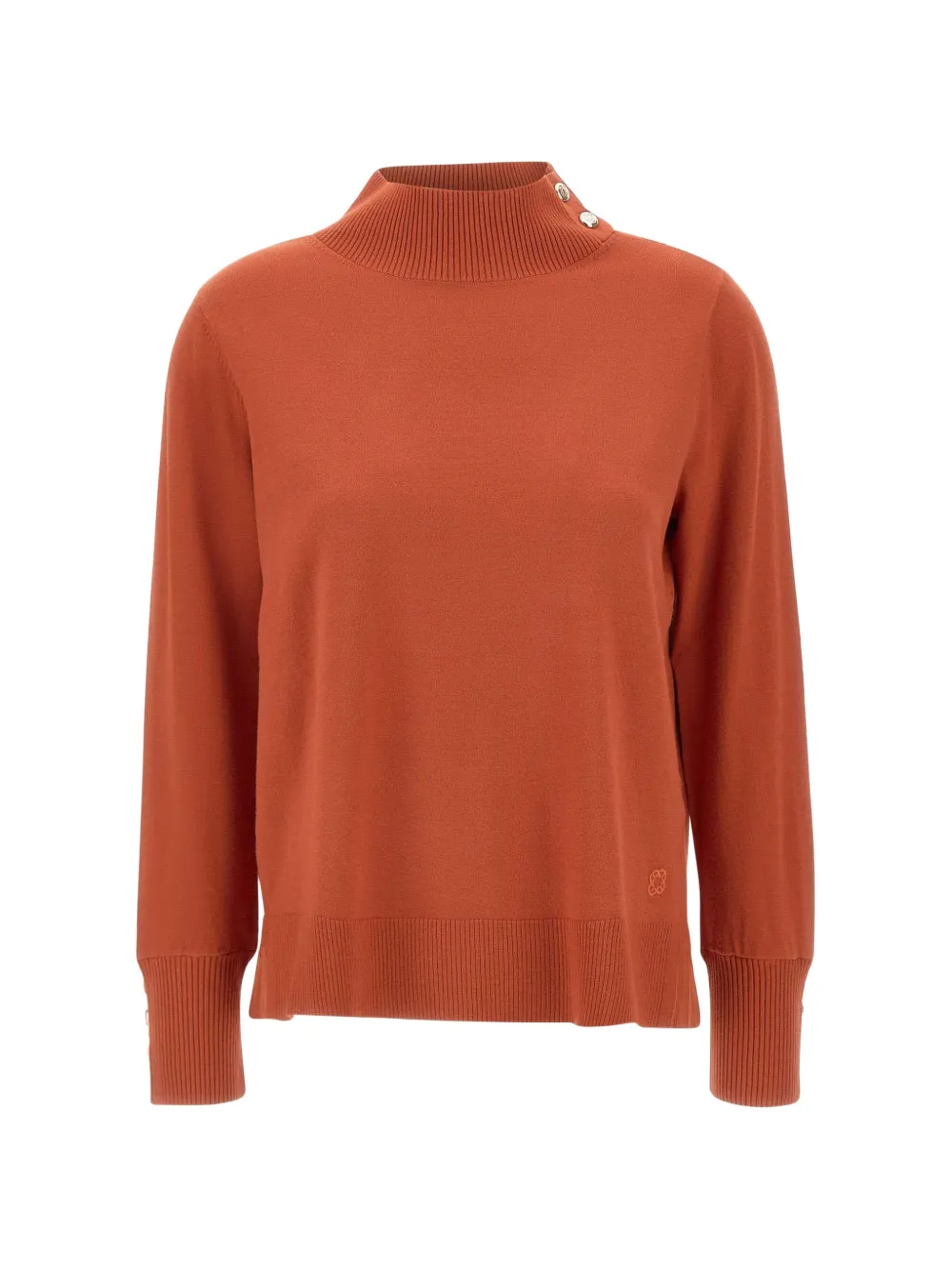 ELENA MIRÒ button-detail ribbed-trim fine-knit top - Orange