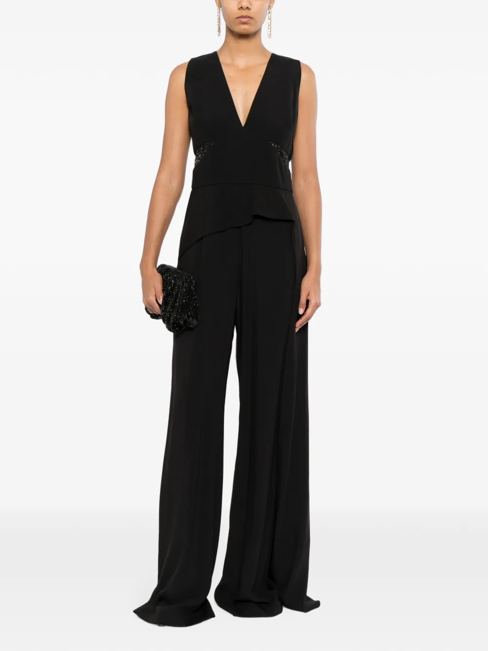 Elie Saab Jumpsuit met kant en peplum-detail Zwart