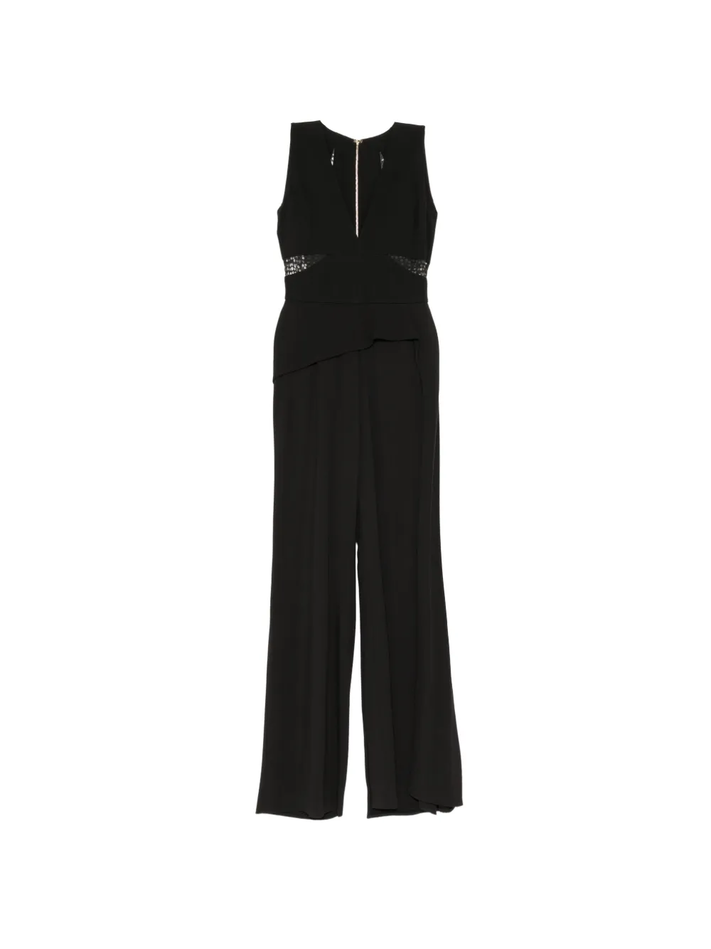 Elie Saab lace-insert peplum jumpsuit - Nero