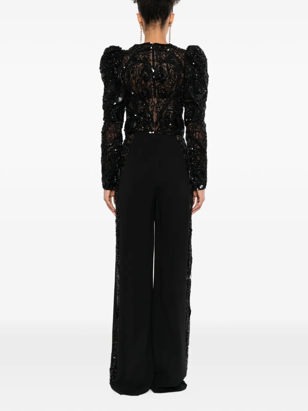 Elie Saab Beaded Juliet-sleeve Jumpsuit in Black, view 4