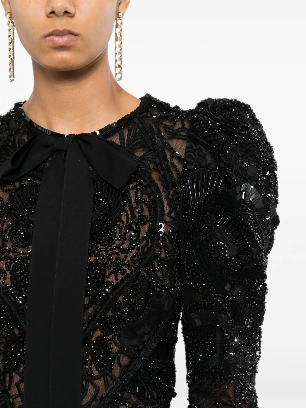 Elie Saab Beaded Juliet-sleeve Jumpsuit in Black, view 5
